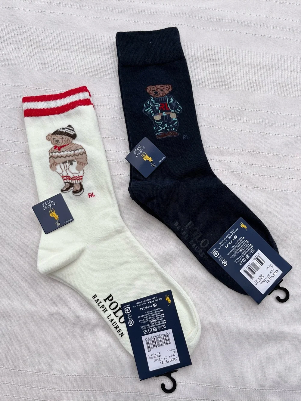 Polo by Ralph Lauren Two-Pack Bear Crew Socks - 2 pairs Cream & Navy